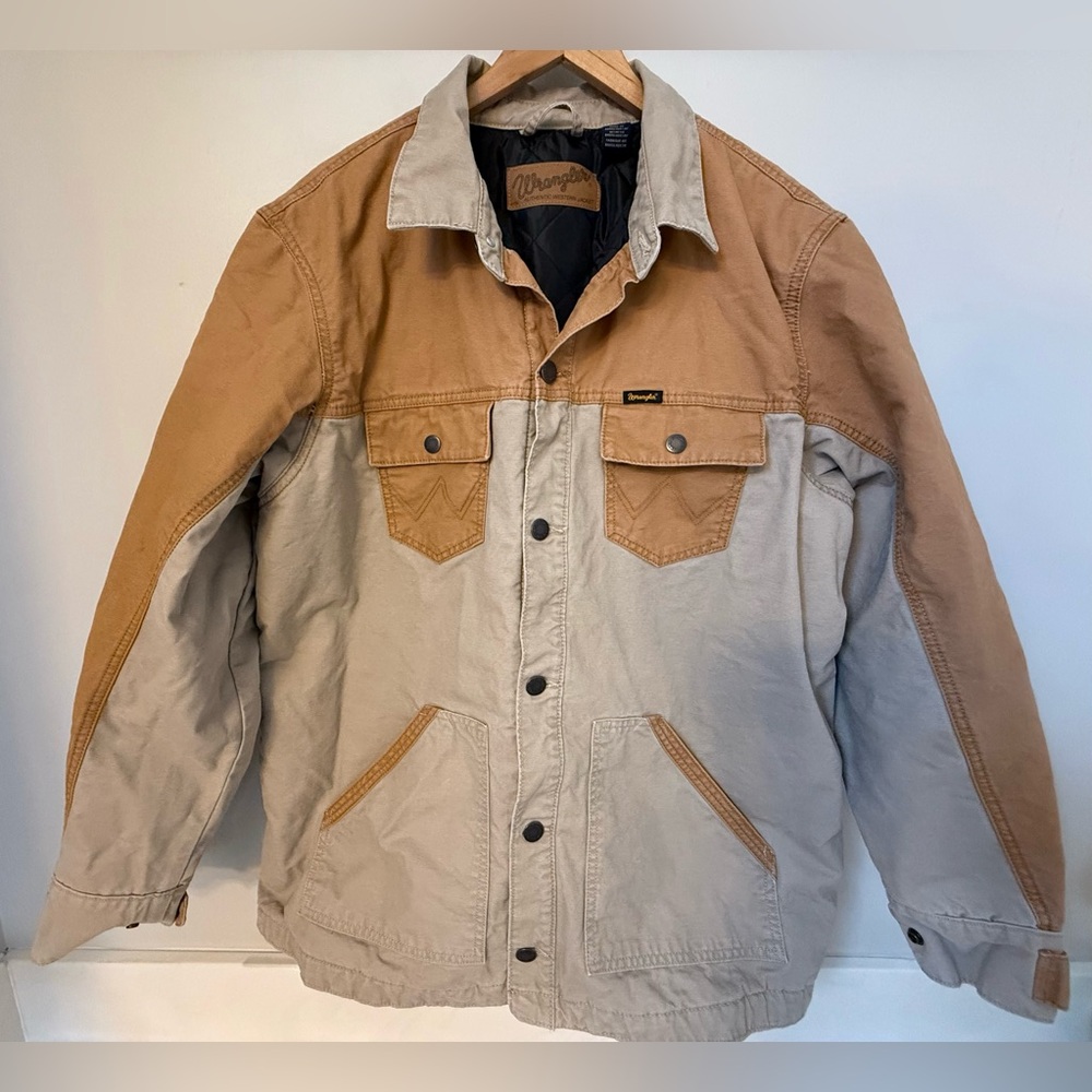Wrangler Men's Chipmunk Mixed Canvas Beige and Tan Chore Jacket - Picture 2 of 9
